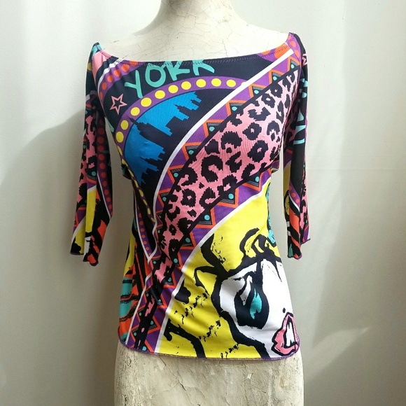 vintage Patricia Field NY off shoulder top bright - Picture 3 of 5
